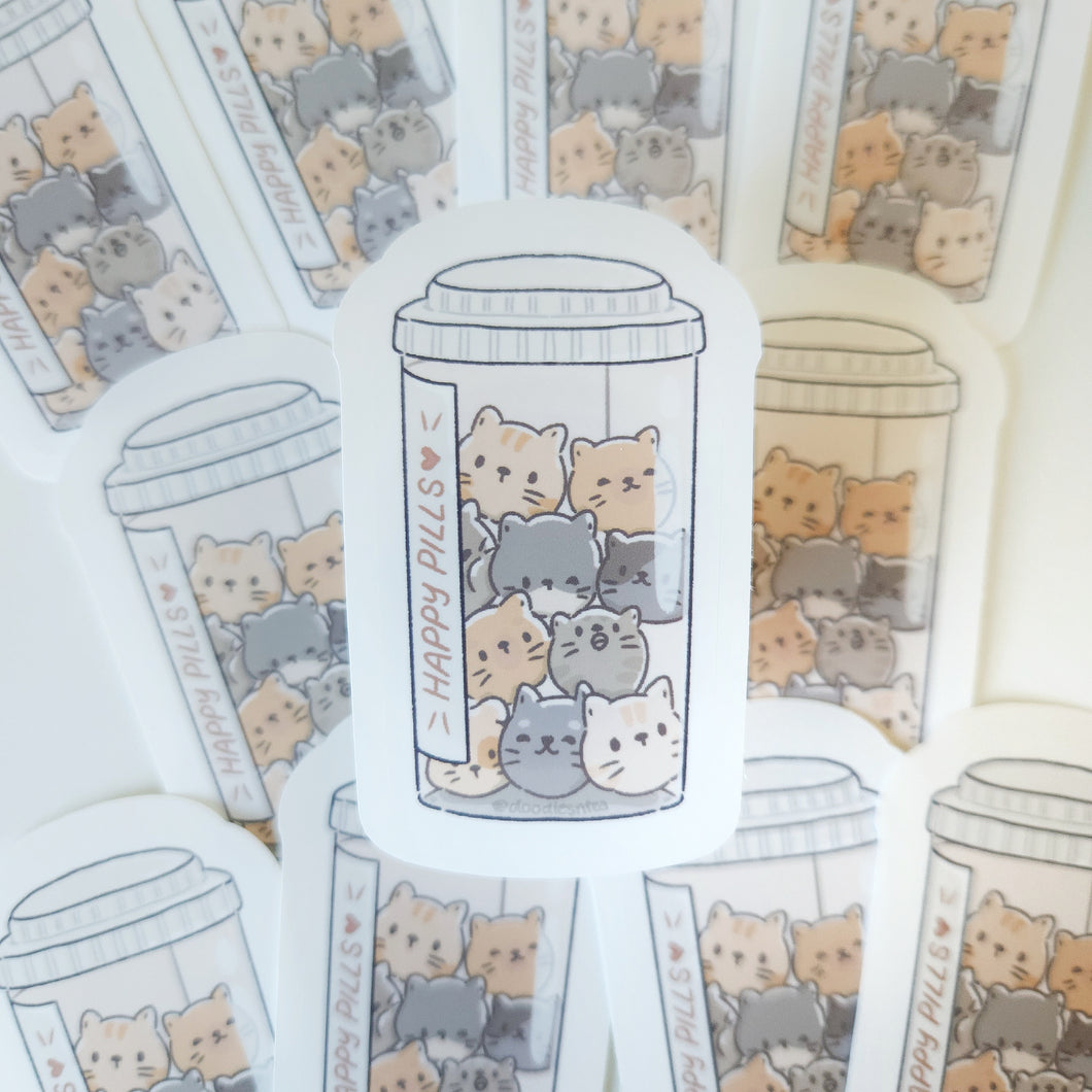 Happy Pill Cat Sticker Flake