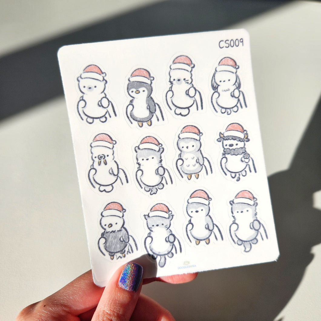 Santa Hat Animals Clear Stickers