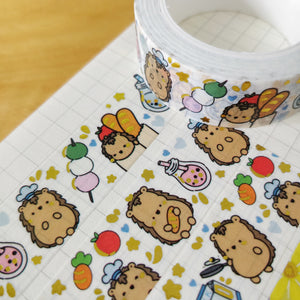 Foodie Hedgehogs Gold Foiled Washi Tape