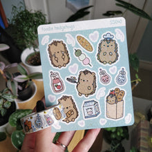 Load image into Gallery viewer, Foodie Hedgehogs Bundle (Holographic Stickers + Gold Foiled Washi Tape)
