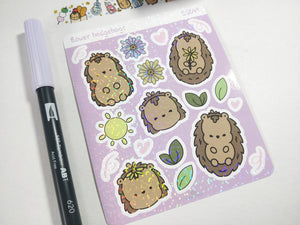 Flower Hedgehogs Holographic Stickers